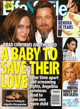 Illustration for article titled This Week In Tabloids: Brad & Angie Fake It While Jen & Gerard Make It